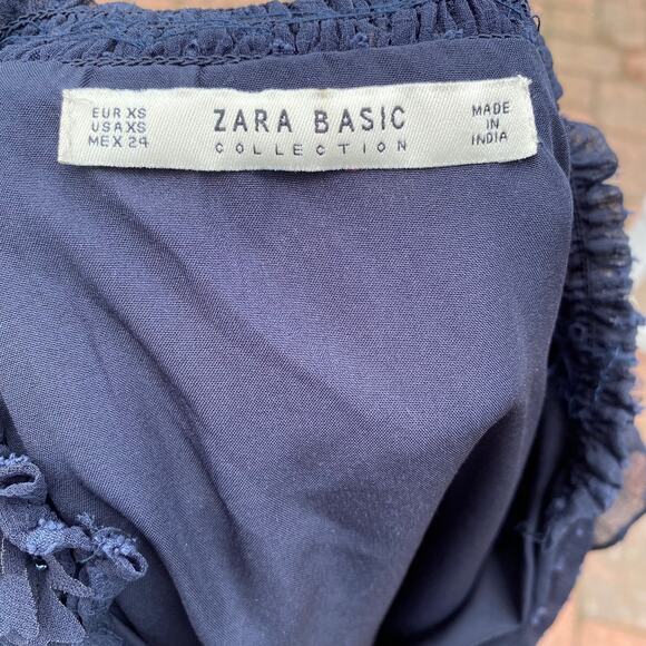 Zara Basic Collection Long Sleeve Dress Blue Dots Women's Size Extra Small - Picture 10 of 12